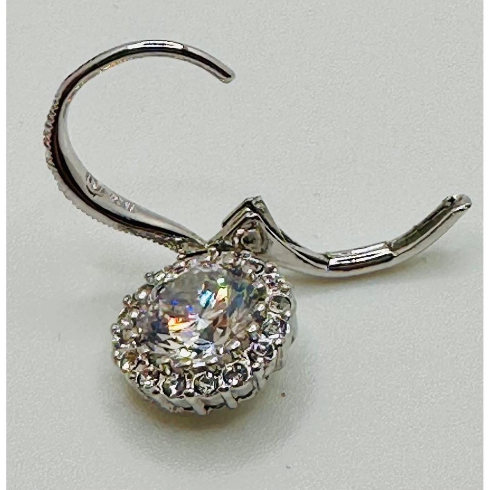 Nadri Round Cubic Zirconia Halo Leverback Drop Earrings Silver Tone with NWB - Picture 6 of 9